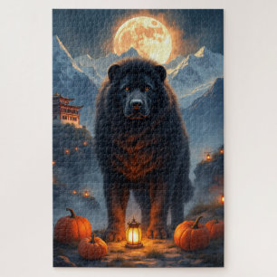 Tibetan Mastiff Moonlit Halloween Portrait Art Jigsaw Puzzle