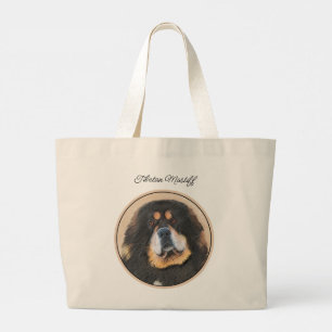 Tibetan Mastiff Painting Black and Tan Pet Dog Art Large Tote Bag