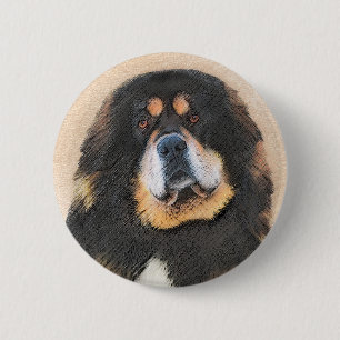 Tibetan Mastiff Painting - Cute Original Dog Art 6 Cm Round Badge
