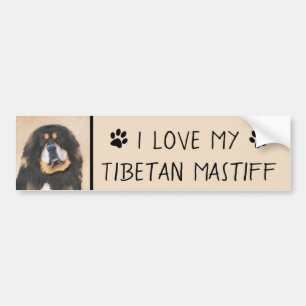 Tibetan Mastiff Painting - Cute Original Dog Art Bumper Sticker