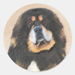 Tibetan Mastiff Painting - Cute Original Dog Art Classic Round Sticker