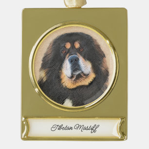 Tibetan Mastiff Painting - Cute Original Dog Art G Gold Plated Banner Ornament