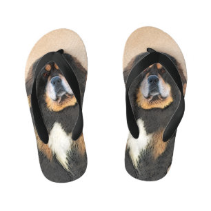 Tibetan Mastiff Painting - Cute Original Dog Art Kid's Jandals