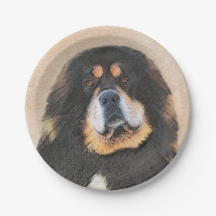 Tibetan Mastiff Painting - Cute Original Dog Art Paper Plate