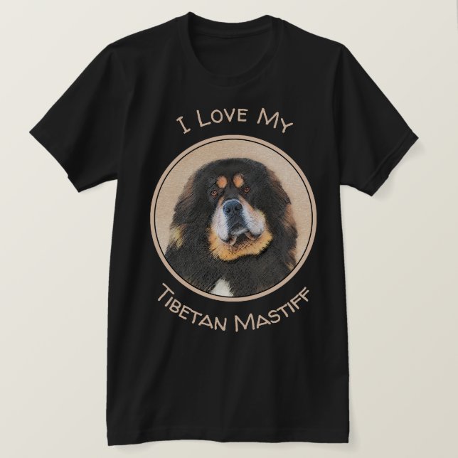 Tibetan Mastiff Painting - Cute Original Dog Art T-Shirt (Design Front)