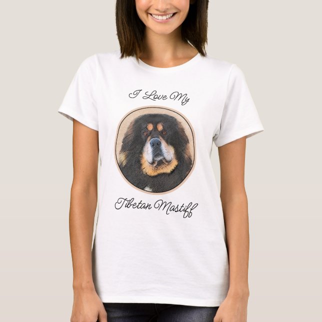 Tibetan Mastiff Painting - Cute Original Dog Art T-Shirt (Front)