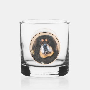 Tibetan Mastiff Painting - Cute Original Dog Art Whiskey Glass