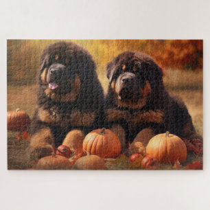 Tibetan Mastiff Puppy Autumn Delight Pumpkin Jigsaw Puzzle
