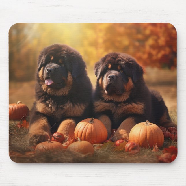 Tibetan Mastiff Puppy Autumn Delight Pumpkin  Mouse Pad (Front)