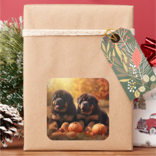 Tibetan Mastiff Puppy Autumn Delight Pumpkin  Square Sticker