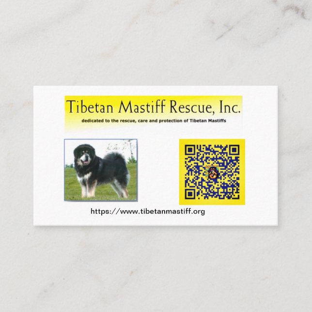 Tibetan Mastiff Rescue, Inc. Information Business Business Card (Front)