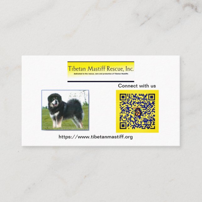 Tibetan Mastiff Rescue, Inc. Information Business Card (Front)