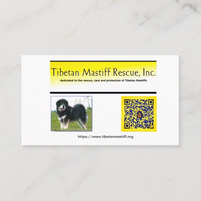 Tibetan Mastiff Rescue, Inc. Information Business Card (Front)