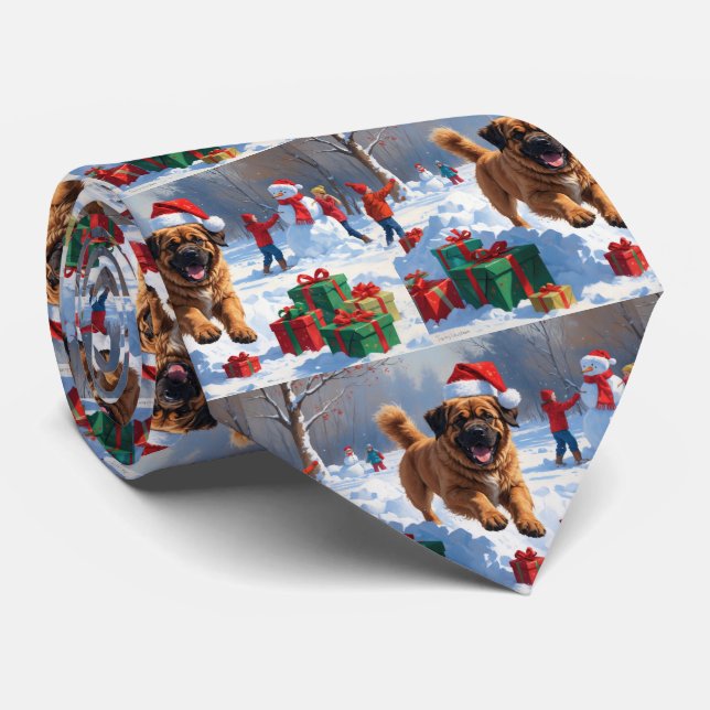 Tibetan Mastiff Running in Snow with Christmas Hat Tie (Rolled)