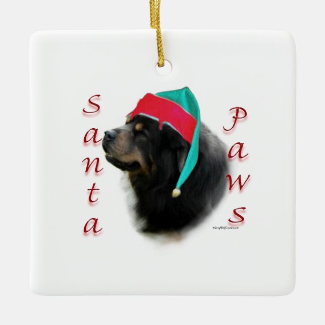Tibetan Mastiff Santa Paws Ceramic Ornament (Front)