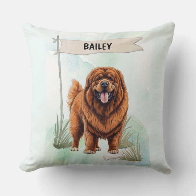 Tibetan Mastiff Watercolor Personalised Dog Cushion (Front)