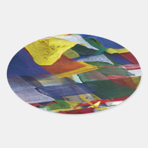 Tibetan Prayer Flags At Boudhanath Stupa Nepal Oval Sticker