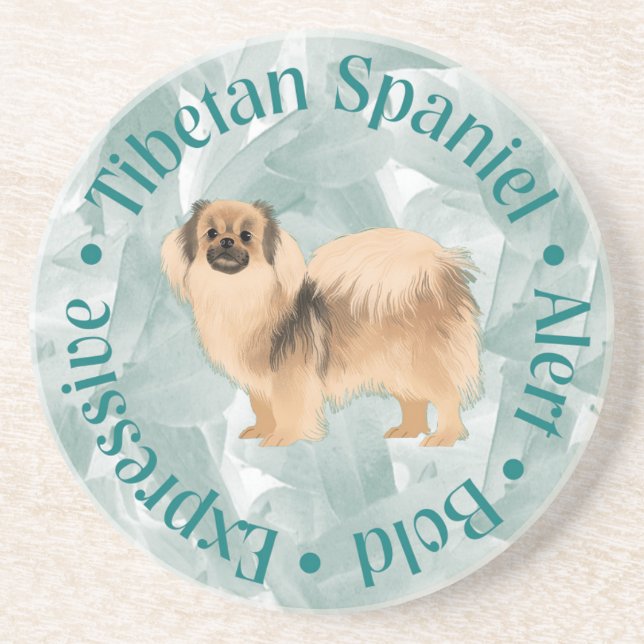 Tibetan Spaniel Coaster "Bold" (teal) (Front)