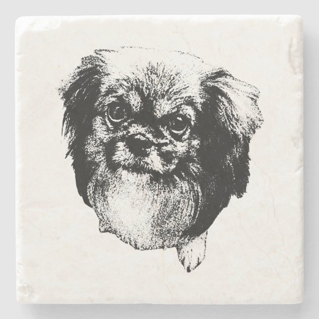Tibetan Spaniel Coaster – Monochrome Dog Art (Front)