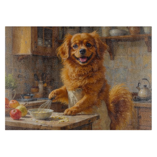 Tibetan Spaniel Cooking in Kitchen Cutting Board (Front)