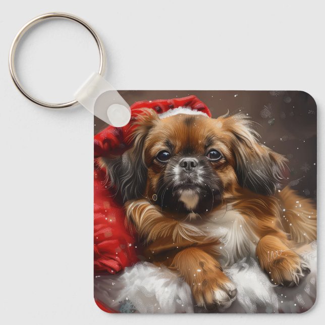 Tibetan Spaniel Dog Christmas Festive Key Ring (Front)