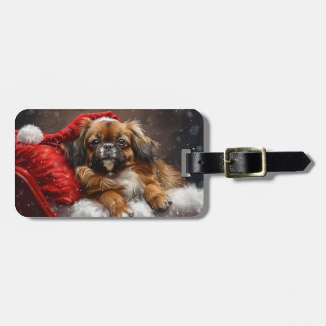 Tibetan Spaniel Dog Christmas Festive Luggage Tag (Front Horizontal)