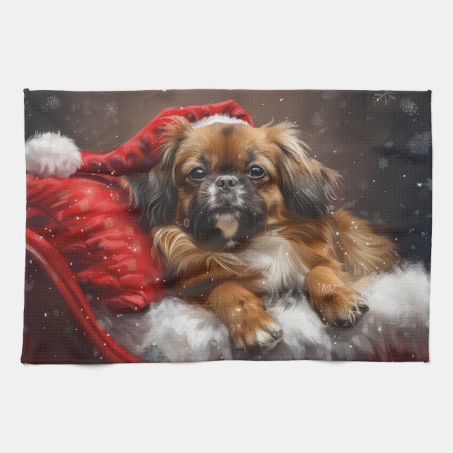 Tibetan Spaniel Dog Christmas Festive Tea Towel (Horizontal)