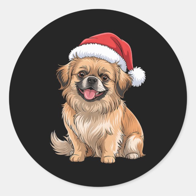 Tibetan Spaniel Dog Christmas Santa Hat Pet Dog Lo Classic Round Sticker (Front)