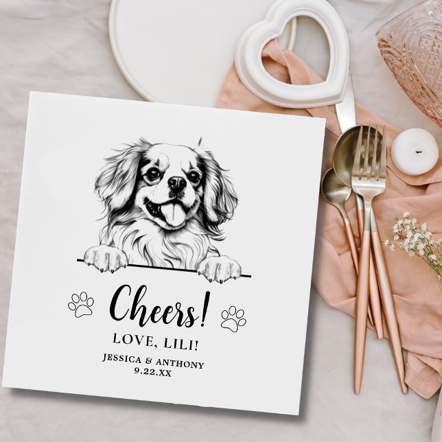 Tibetan Spaniel Dog Drawing Personalised Cheers Napkin (Creator Uploaded)