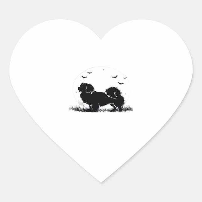 Tibetan Spaniel Dog � Halloween Moon Silhouette Ov Heart Sticker (Front)