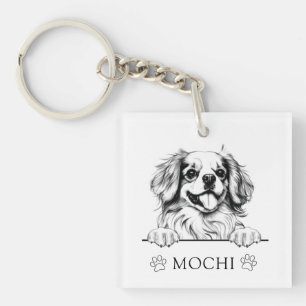Tibetan Spaniel Dog Hand Drawing Personalised Key Ring