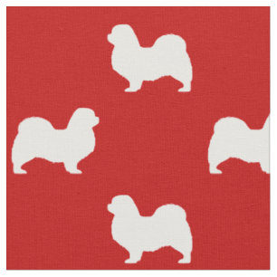 Tibetan Spaniel Dog Silhouettes Red and White Fabric