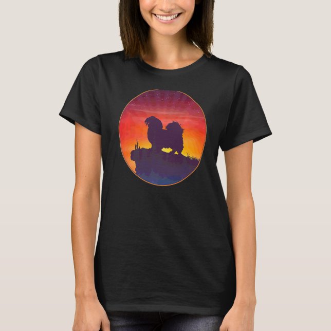 Tibetan Spaniel Dog Sunset T-Shirt (Front)