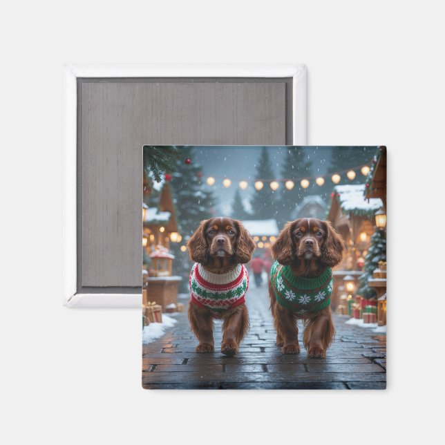 Tibetan Spaniel Dogs Christmas Snow Holiday Magnet (Front/Back)