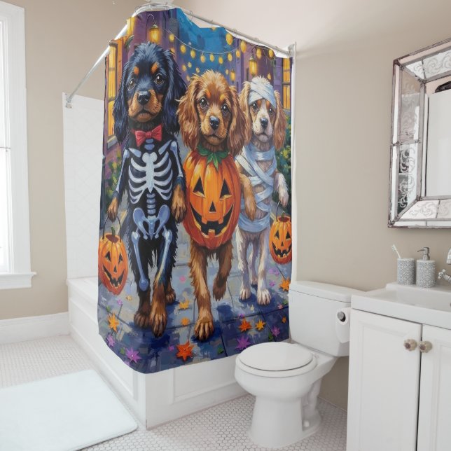Tibetan Spaniel Dogs In Halloween Costumes Shower Curtain (In Situ)
