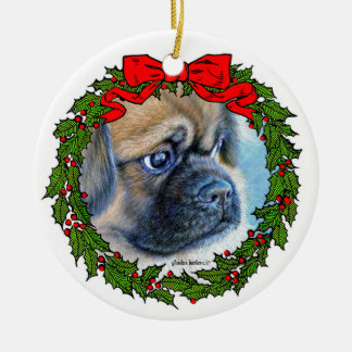 Tibetan Spaniel Drawing by Glenda S. Harlan Ceramic Tree Decoration