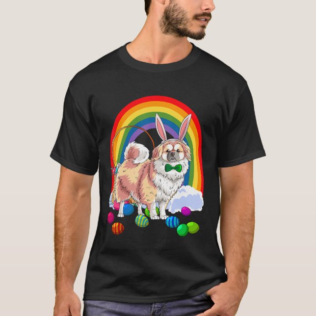 Tibetan Spaniel Easter Eggs Bunny Dog T-Shirt (Front)