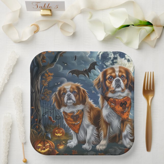 Tibetan Spaniel Halloween Spooky  Paper Plate (Wedding)