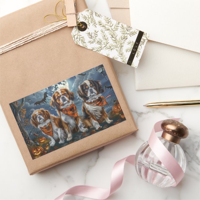 Tibetan Spaniel Halloween Spooky  Rectangular Sticker (Gifting)