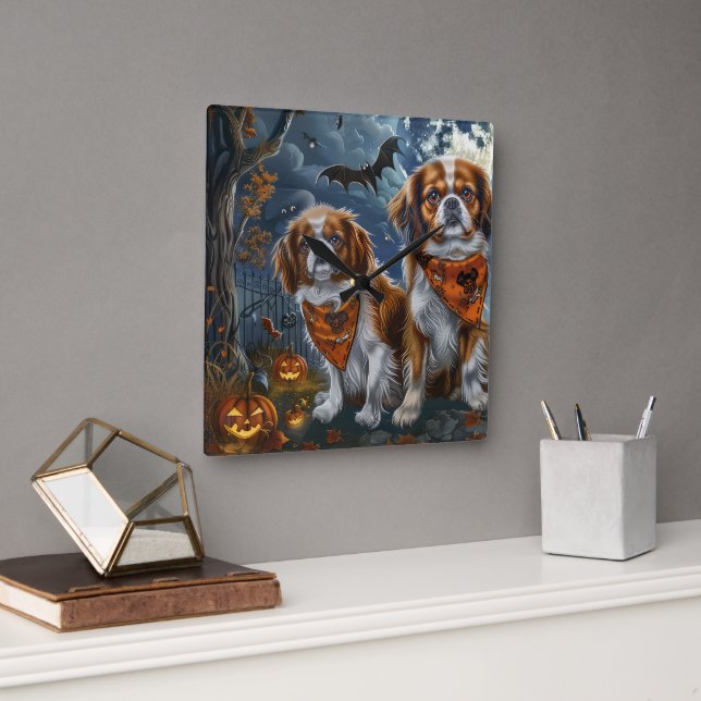 Tibetan Spaniel Halloween Spooky  Square Wall Clock (Office)