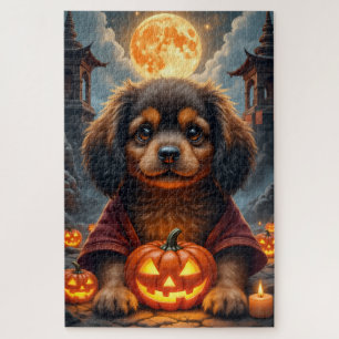 Tibetan Spaniel Haunted Temple Halloween Portrait  Jigsaw Puzzle