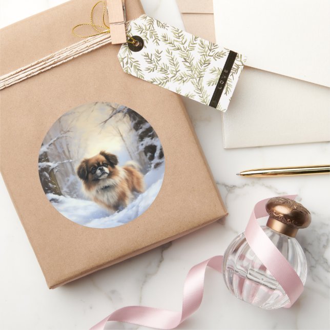 Tibetan Spaniel Let It Snow Christmas  Classic Round Sticker (Gifting)