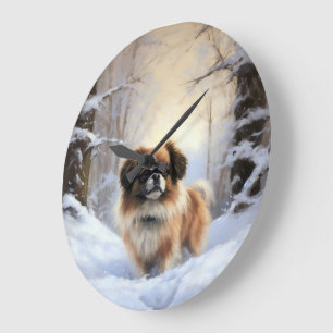 Tibetan Spaniel Let It Snow Christmas  Large Clock