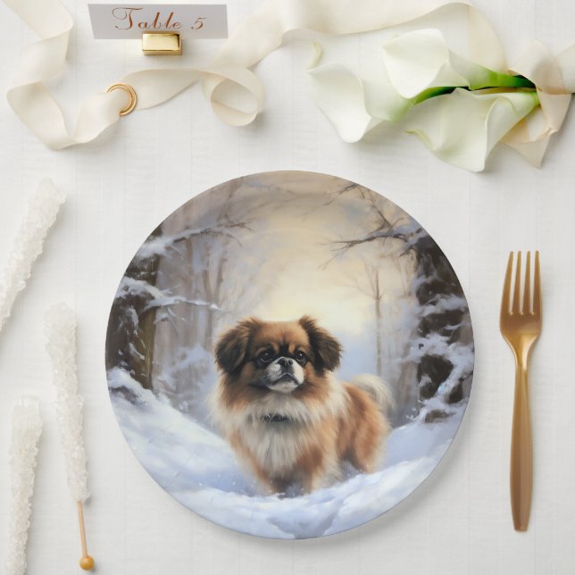 Tibetan Spaniel Let It Snow Christmas  Paper Plate (Wedding)