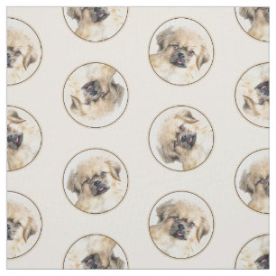 Tibetan Spaniel Painting Cream and White Dog Art Fabric