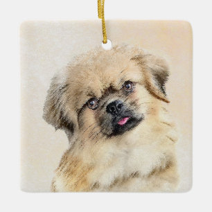 Tibetan Spaniel Painting - Cute Original Dog Art Ceramic Ornament