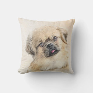 Tibetan Spaniel Painting - Cute Original Dog Art Cushion