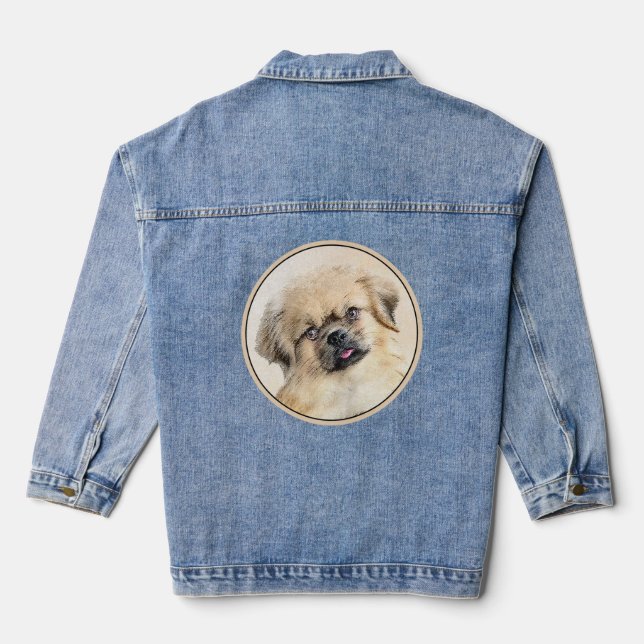 Tibetan Spaniel Painting - Cute Original Dog Art Denim Jacket (Back)