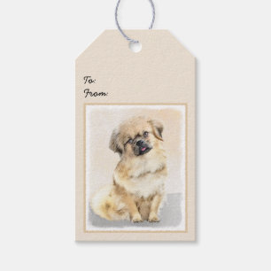 Tibetan Spaniel Painting - Cute Original Dog Art Gift Tags
