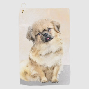 Tibetan Spaniel Painting - Cute Original Dog Art Golf Towel